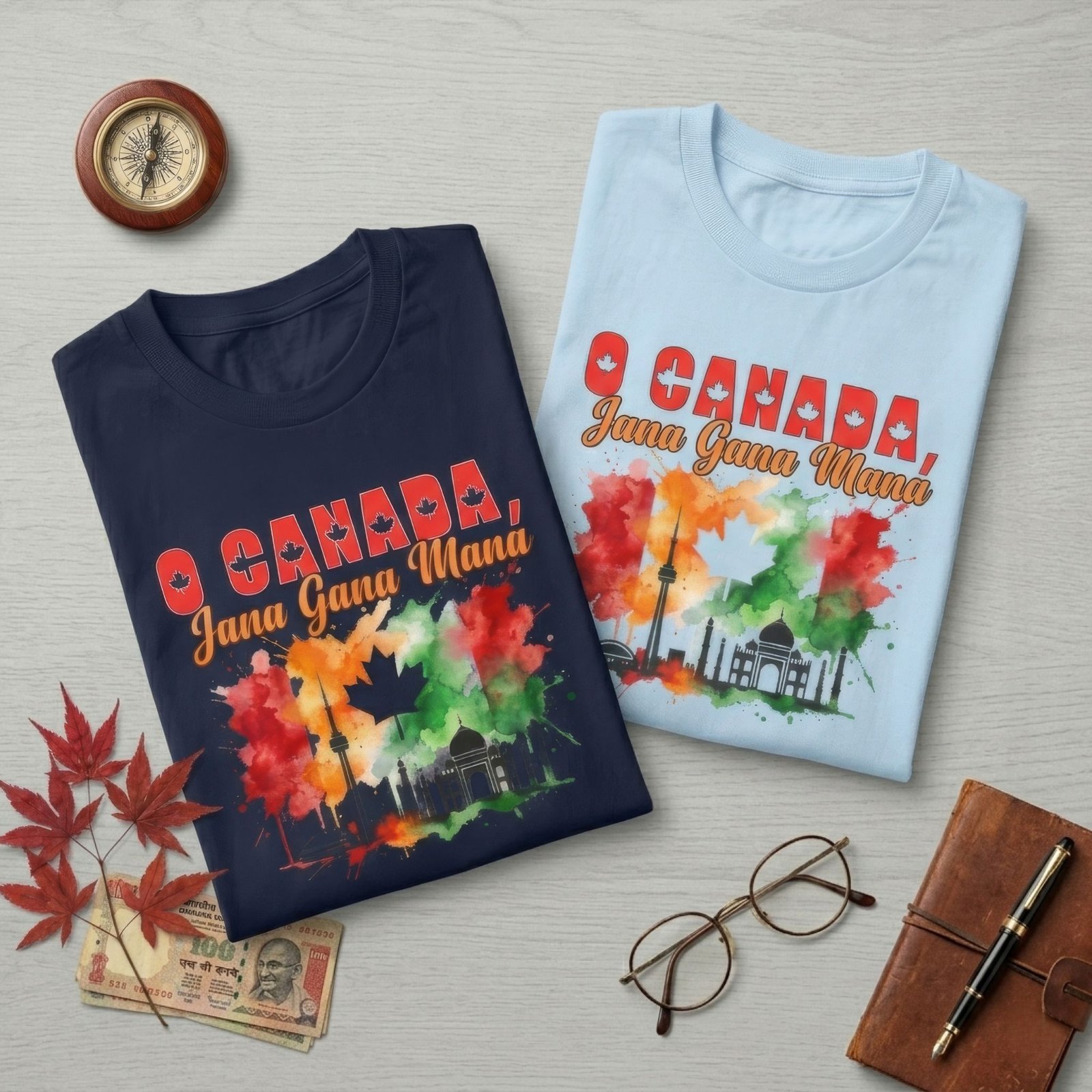 o canada, jana gana mana — indian canadian pride t shirt | dual anthem design Indian Canadian shirt